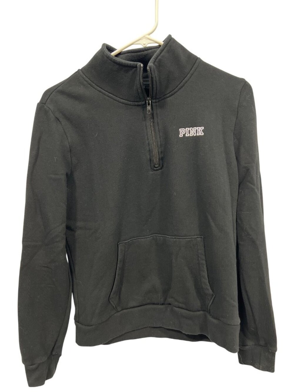 PINK Victoria's Secret Pullover Sweatshirt Medium Quarter Zip Black Athleisure
